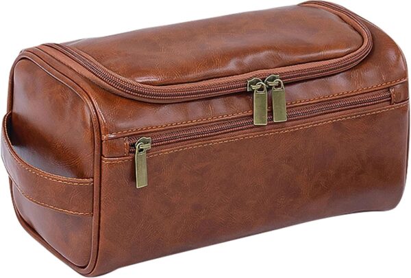 Beauty case uomo pelle PU marrone viaggi palestra rasatura-0