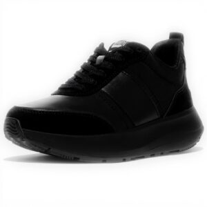 Fitflop Scarpe da Ginnastica Basse da Donna F-Mode Flow TessutoPelle ScamosciataPelle, Tutto Nero, 39 EU