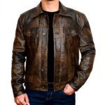 Giacca camionista pelle uomo colletto camicia stile western