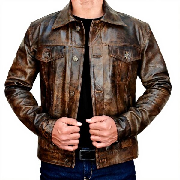 Giacca camionista pelle uomo colletto camicia stile western