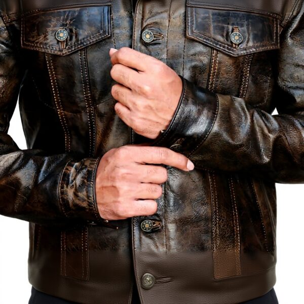 Giacca camionista pelle uomo colletto camicia stile western