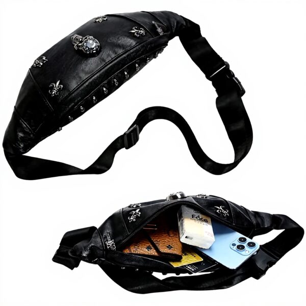 Marsupio pelle donna K KAREZOG design teschio nero Colore 5