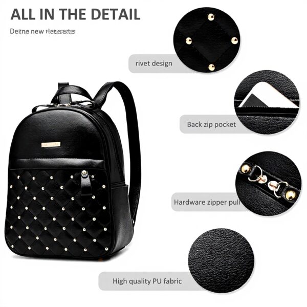 Zaino Donna NICOLE DORIS Pelle PU Impermeabile Rivetti