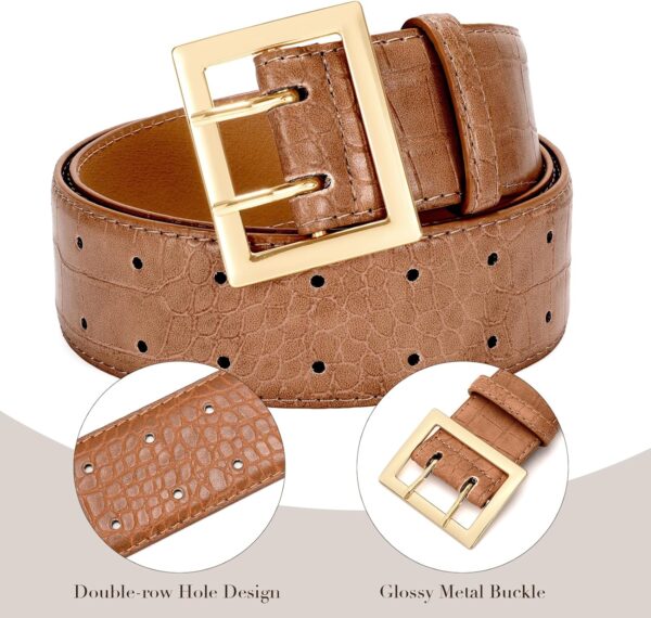 Cintura Donna VONMELLI Pelle Fibbia Quadrata Oro Marrone-2