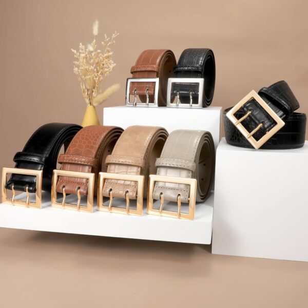 Cintura Donna VONMELLI Pelle Fibbia Quadrata Oro Marrone-5