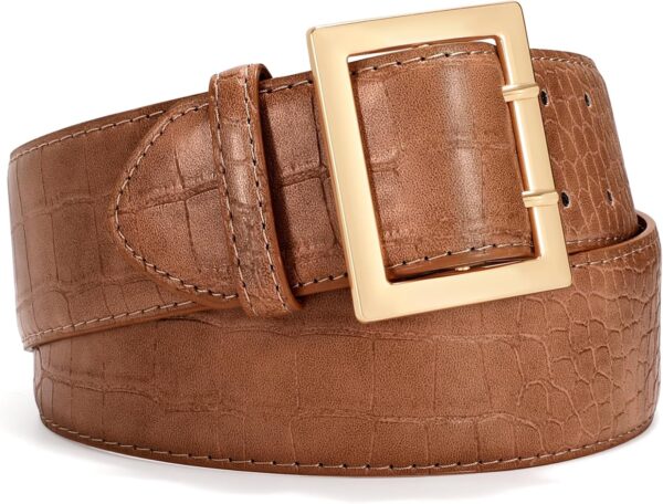 Cintura Donna VONMELLI Pelle Fibbia Quadrata Oro Marrone-0