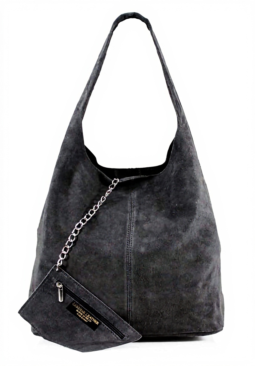 Borsa AMBRA WL818 in pelle scamosciata grigio antracite mostrata in uso come shopper
