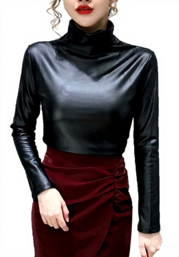 Top Termico Donna PAIDAXING Collo Standup Nero Pelle PU