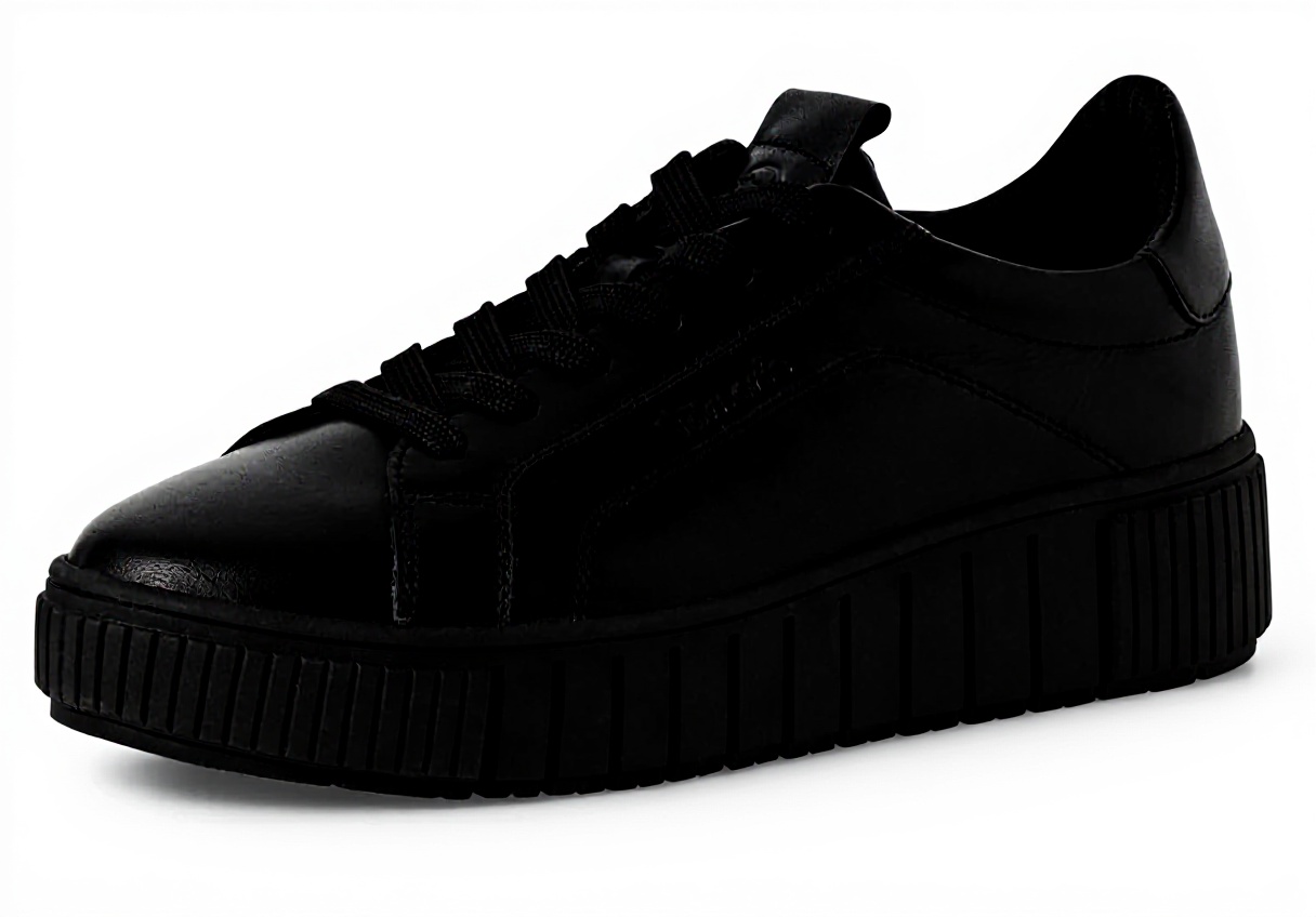 Tamaris Sneaker Donna in pelle nera con dettagli cuciture