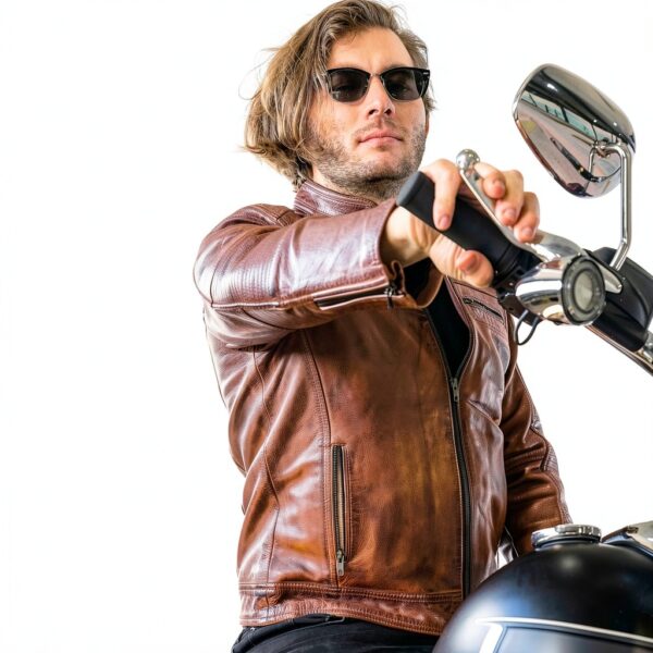Leatherick giacca moto pelle bovina vintage design uomo-3