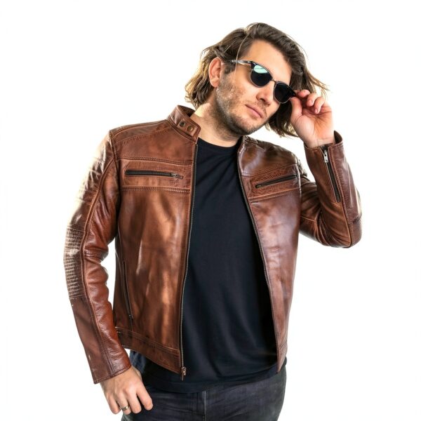 Leatherick giacca moto pelle bovina vintage design uomo-1
