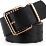 Cintura Donna LEACOOLKEY Pelle Fibbia Oro Fori Completi-0