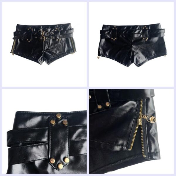 SMTCM Pantaloncini pelle sintetica donna nero cerniera-5