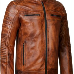 Leatherick giacca moto pelle bovina vintage design uomo-0