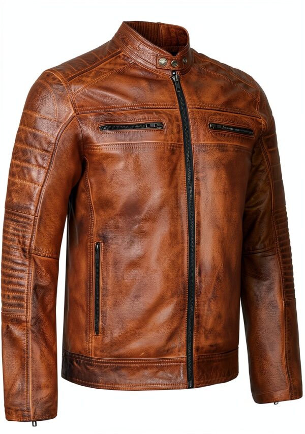 Leatherick giacca moto pelle bovina vintage design uomo-0