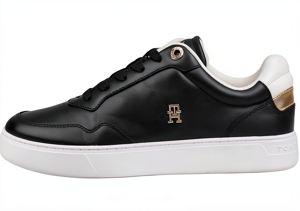 Sneakers Tommy Hilfiger donna in pelle nera con suola preformata