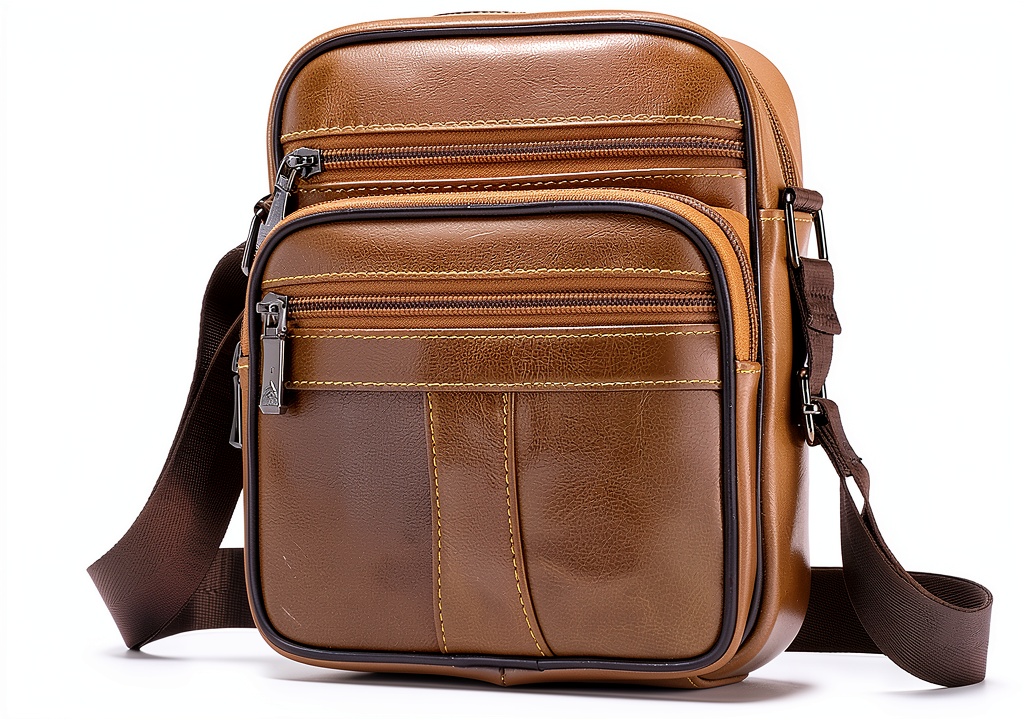 Borsello SPAHER in pelle marrone mostrato con tasche aperte