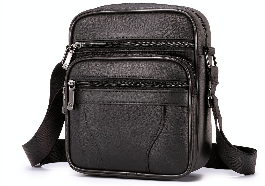 Borsello SPAHER in pelle nera con tasche multiple
