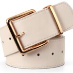 Cintura pelle donna LEACOOLKEY fibbia oro regolabile fori-0