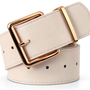 Cintura pelle donna LEACOOLKEY fibbia oro regolabile fori-0