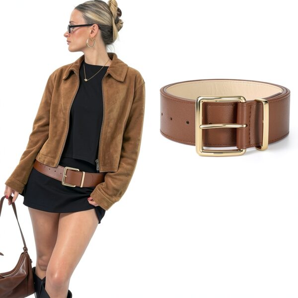 Cintura Larga LEACOOLKEY Pelle PU Fibbia Oro Donna-1