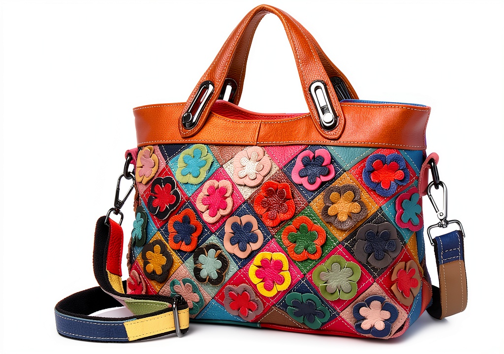 Borsa Eysee in vera pelle multicolore con motivo floreale
