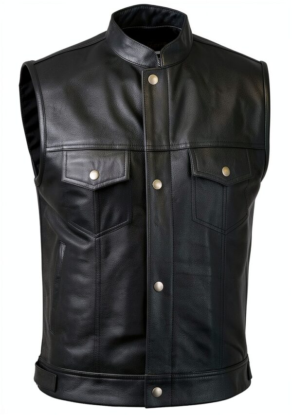 Gilet moto pelle uomo Leatherick bottoni aperti taglio moda