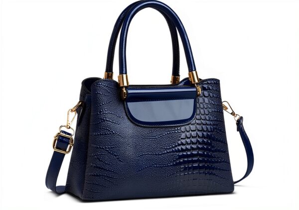 Borsa Tote Donna FOLOVEYA Pelle PU Coccodrillo Blu Elegante