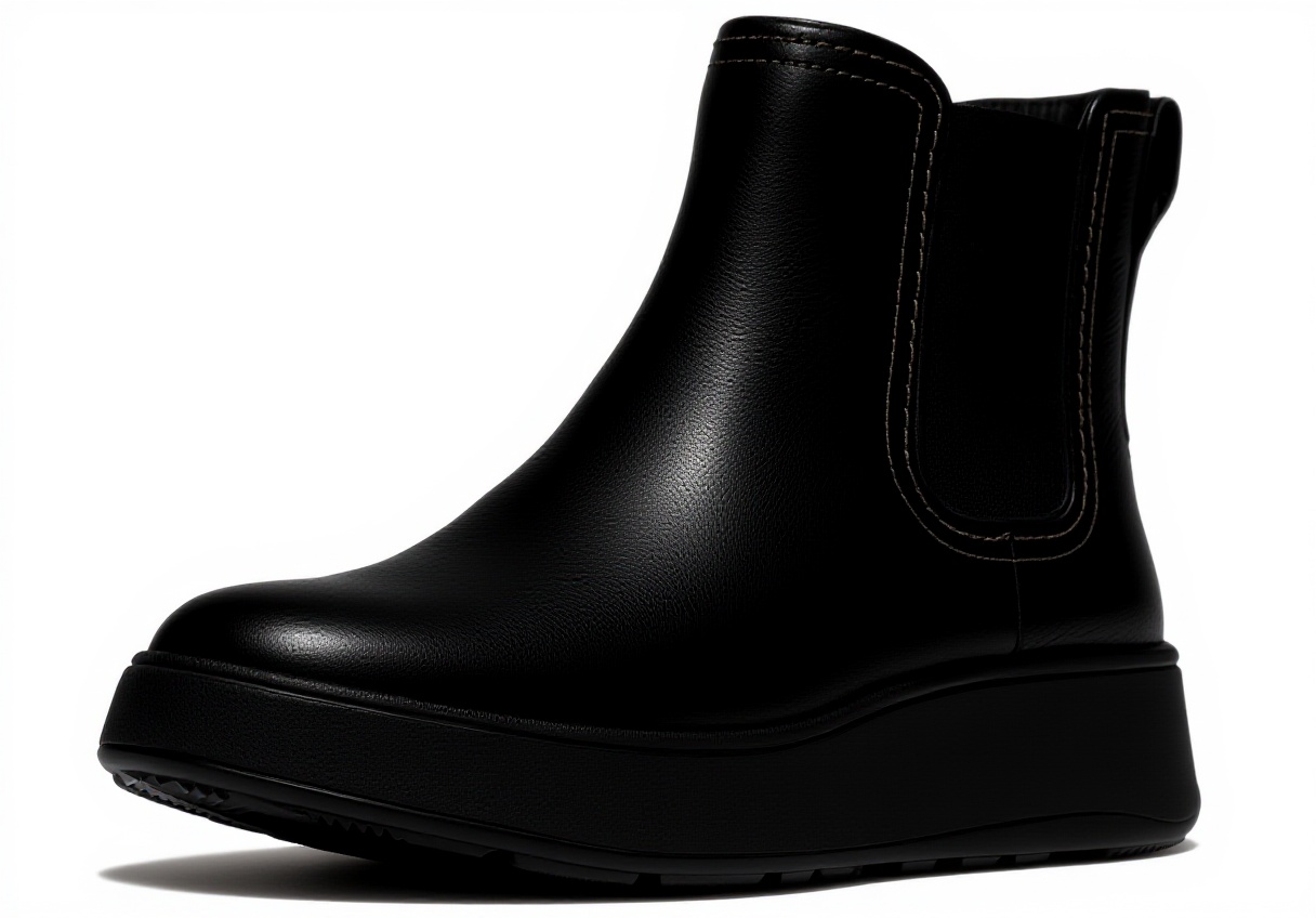 Stivali Chelsea Fitflop in pelle nera su sfondo neutro
