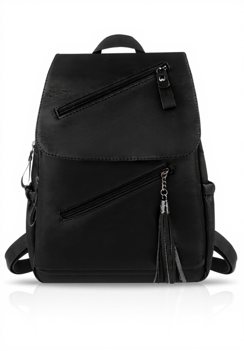 'Zaino FuninCrea in pelle mostrato con tasche aperte e dettagli design'
