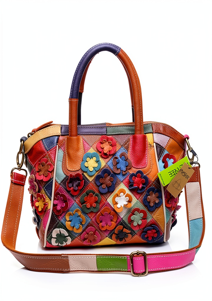 Borsa Eysee multicolore in vera pelle mostrata in uso quotidiano