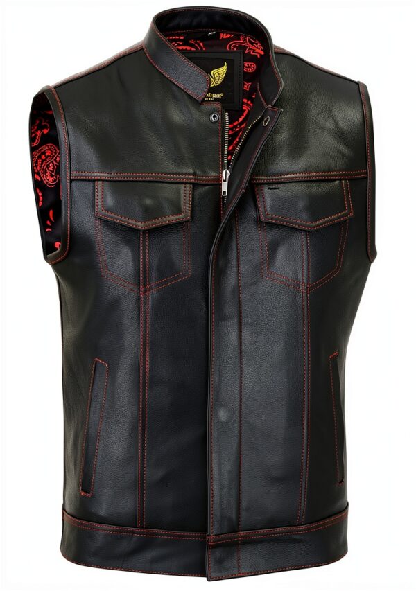 Gilet pelle uomo Leatherick Groove Club fodera raso cuciture