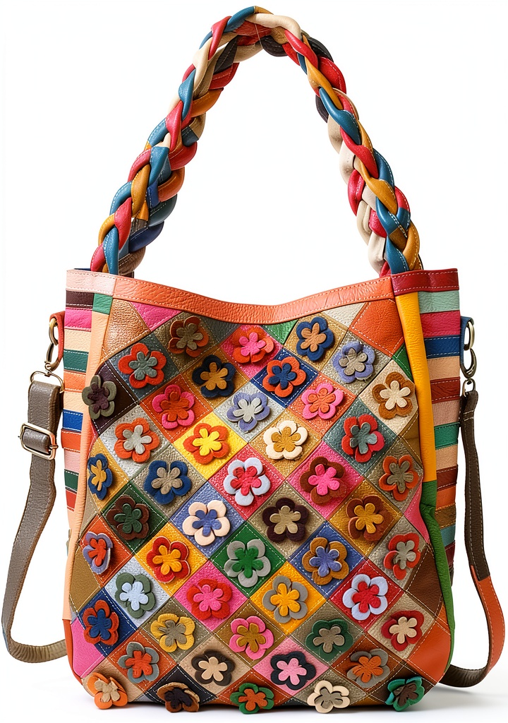 Borsa Eysee multicolore in uso su spalla donna