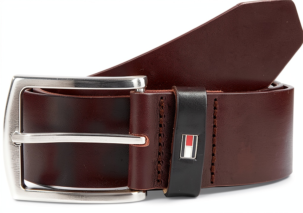Cintura Tommy Hilfiger New Denton 4.0 indossata con pantaloni chino beige in un contesto da ufficio moderno