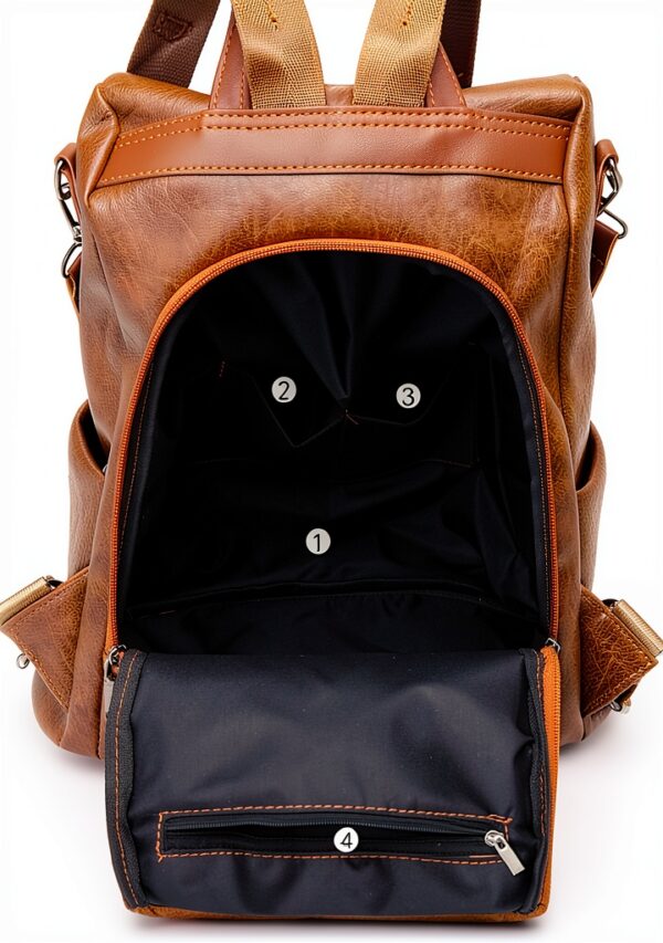 Zaino Estwell Donna Pelle PU Antifurto Nero Marrone-4