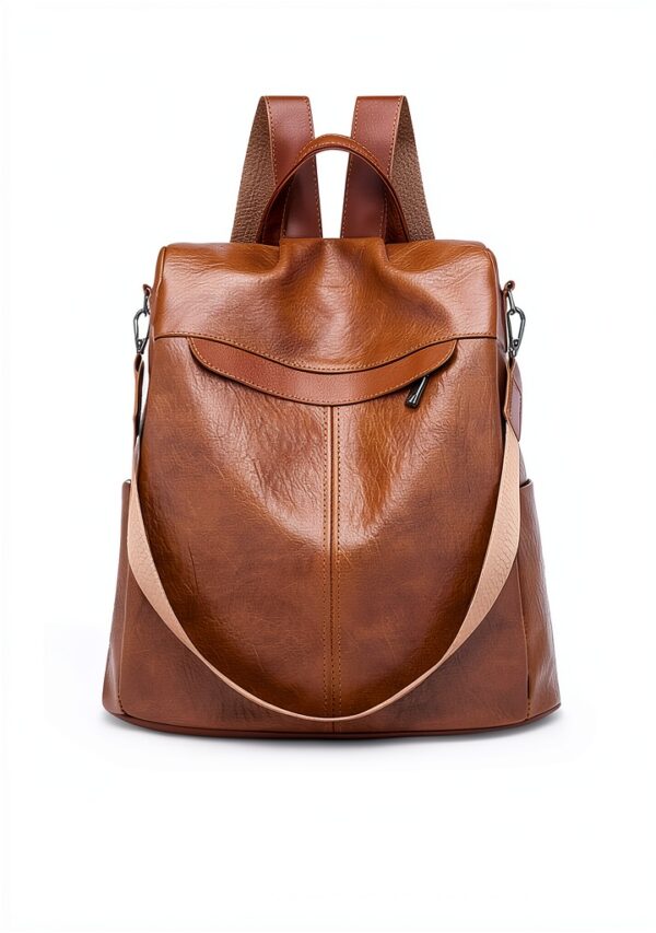 Zaino Estwell Donna Pelle PU Antifurto Nero Marrone-2