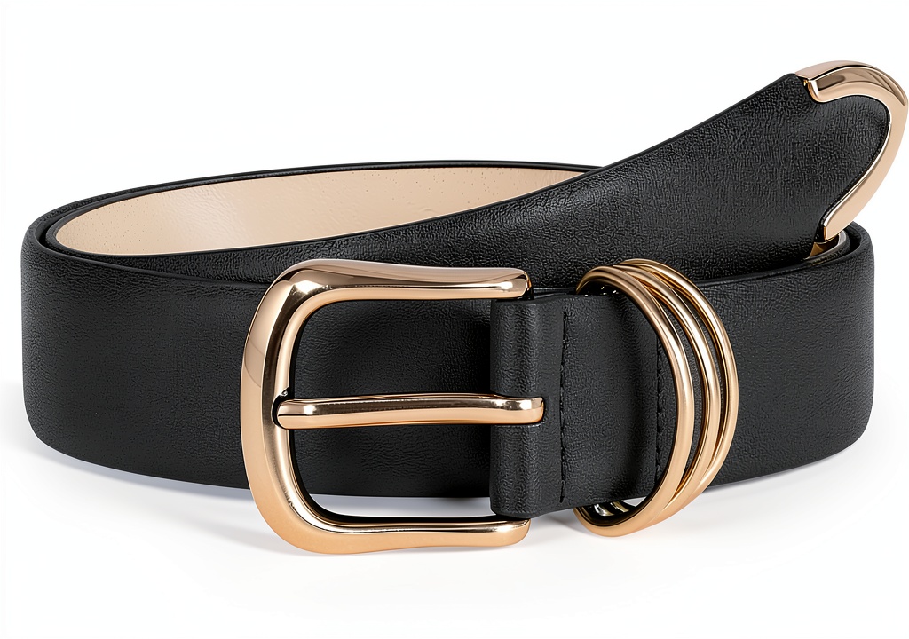 Cintura JasGood in pelle con fibbia dorata su outfit casual