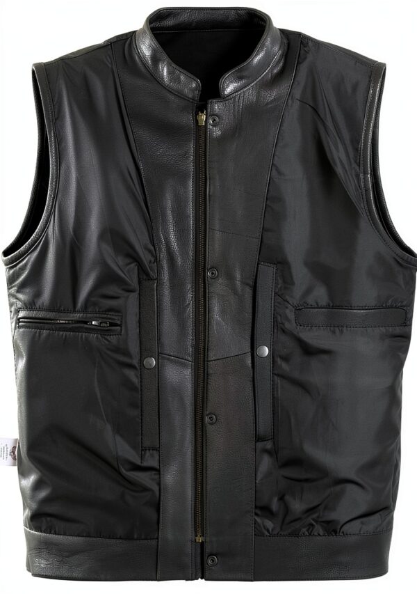 Gilet da moto Leatherick pelle nera 1,1 mm-3
