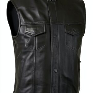 Gilet da moto Leatherick pelle nera 1,1 mm-0