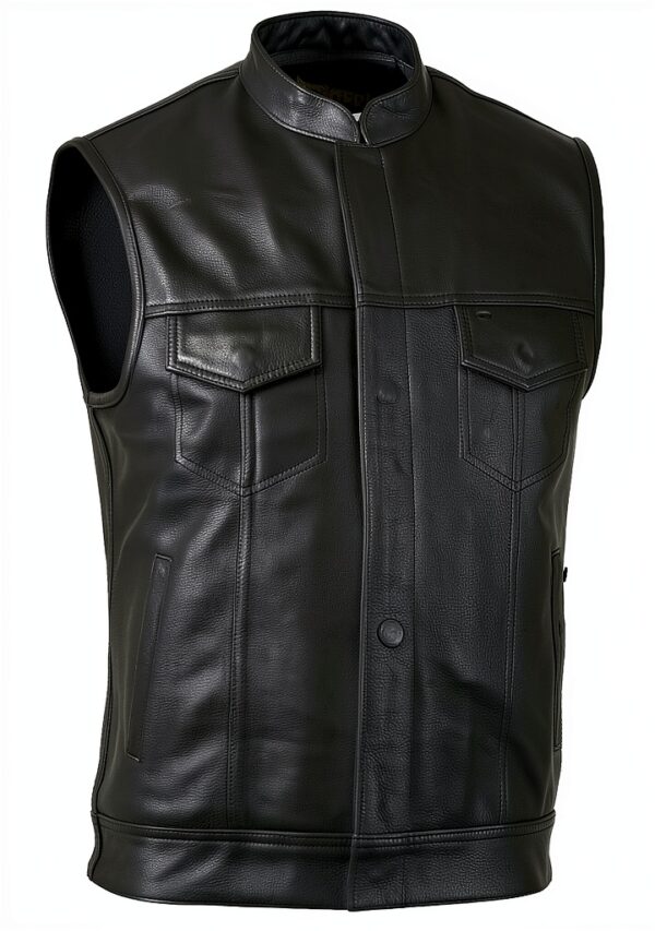 Gilet da moto Leatherick pelle nera 1,1 mm-0
