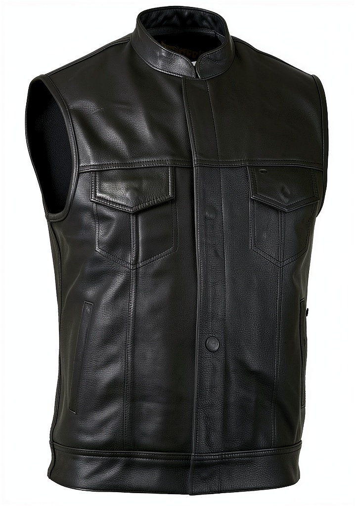 Gilet da moto Leatherick in pelle nera su motociclista in movimento