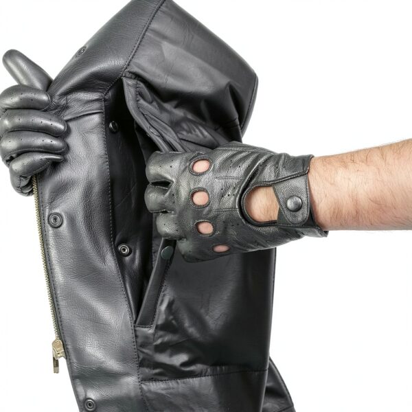 Gilet da moto Leatherick pelle nera 1,1 mm-4
