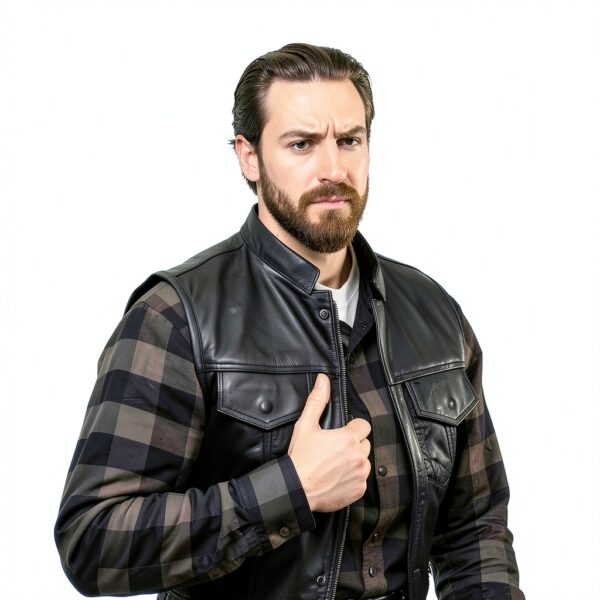Gilet da moto Leatherick pelle nera 1,1 mm-2
