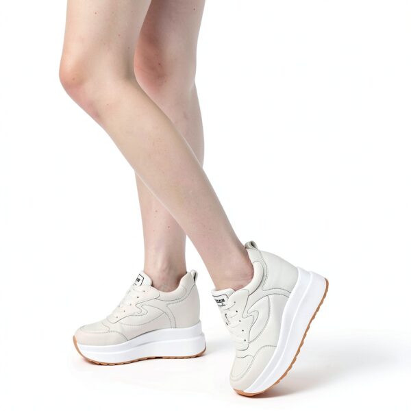 Sneaker donna AONEGOLD pelle con zeppa bianco-4