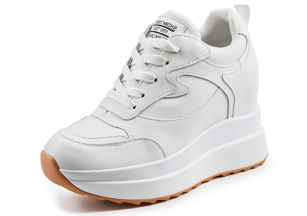 Installing Sneaker donna AONEGOLD pelle con zeppa bianco on a wooden desk