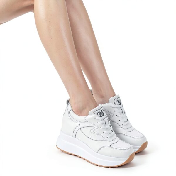 Sneaker donna AONEGOLD pelle con zeppa bianco-5