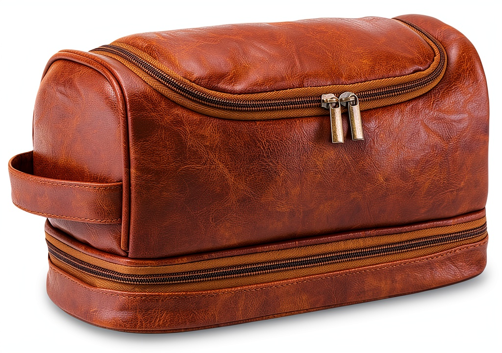 Borsa da toilette Ziyero in pelle vintage aperta
