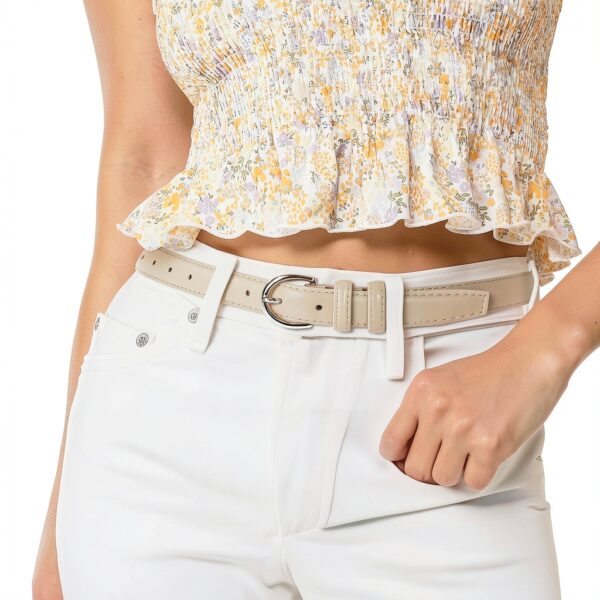 Sansths Cintura Donna Ecopelle Fibbia Argento Blu Beige S-XXL-2
