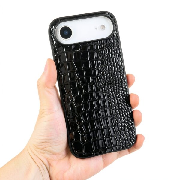 Custodia iPhone 17 Pro Max DMaos in pelle coccodrillo nera Slim Fit-8