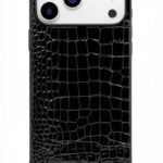 Custodia iPhone 17 Pro Max DMaos in pelle coccodrillo nera Slim Fit-0